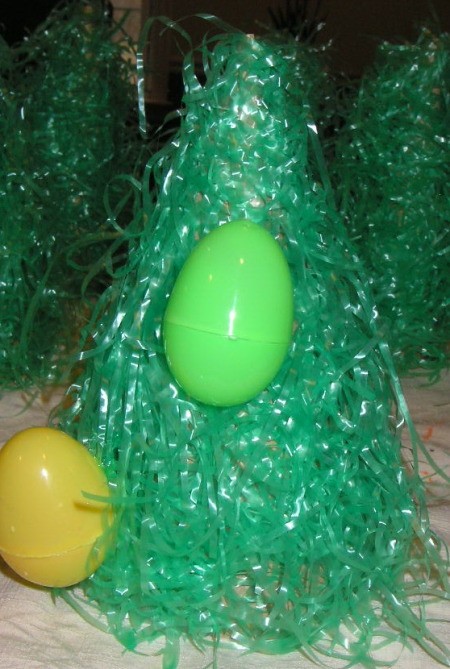 Starting to glue on eggs.