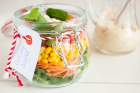 A salad in a glass jar.