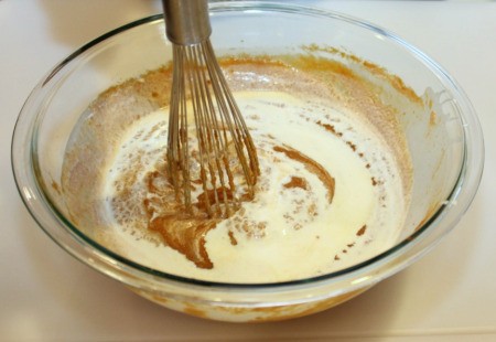 whisk cream into pumpkin mixture