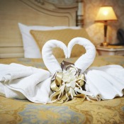 Two swans made from towels.