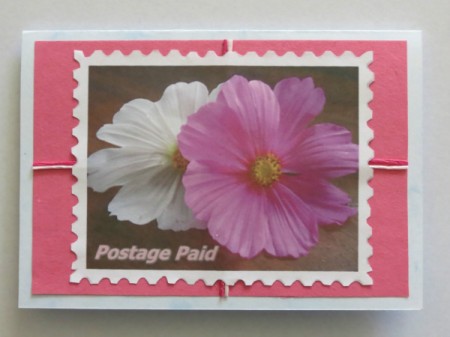 Photo print out glued to card front.