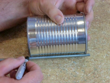 threaded dowels for making a tin can robot.