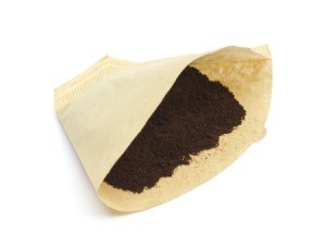 Coffee filter with coffee in it.