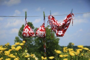 A bikini on a clothesline.