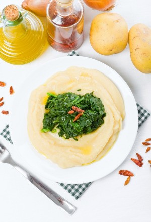 Fava Bean Puree with Spinach Topping