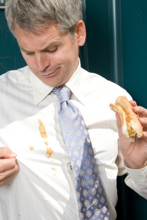 Man With Fresh Stain on Shirt