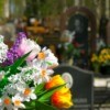 Beautiful flower arrangement at a grave site.