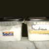 Labeled Soda and Cornstarch in square plastic boxes.