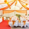 A nicely decorated wedding reception.