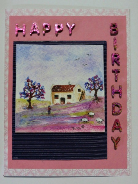 Glue on purple corrugated paper.