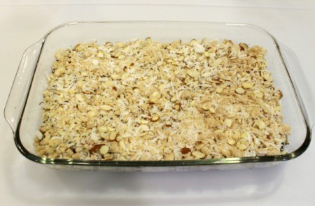 sprinkle streusel onto filling