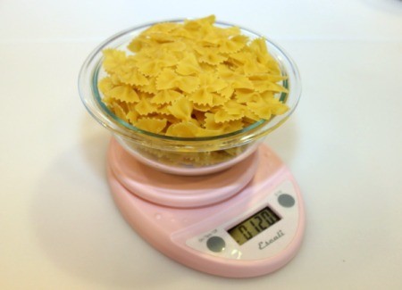 weighing pasta