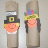 Thanksgiving kids project with Pilgrim and native American faces for napkin rings.