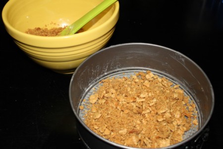 Pour crumb mixture into pan.