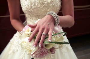 Bride wearing her wedding dress.