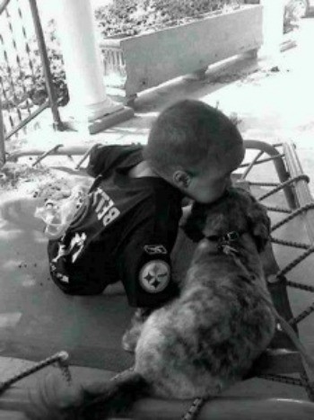 Tanner (Shih Tzu) - Young girl kissing the top of a dogs head.