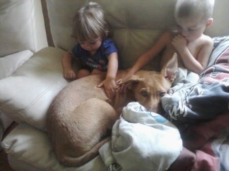 Kids with the dog.