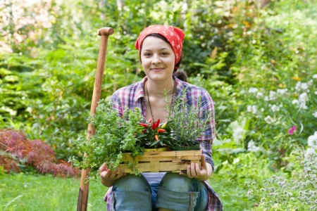 a woman gardening