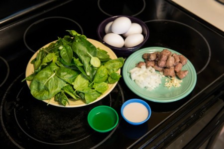 Slow-Carb Scrambled Eggs, Greens and Sausage