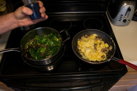 Slow-Carb Scrambled Eggs, Greens and Sausage