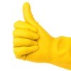 Rubber cleaning glove giving a thumbs up.
