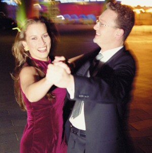 A couple dancing at a fundraiser.