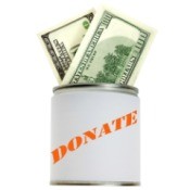 A donation can with cash in it.