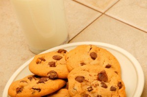 Chocolate chip cookies and milk.