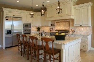 Kitchen with light colored cabinets.