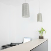 An office with modern interior design.