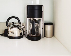 A coffee maker in the kitchen.