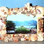 Photo frame decorated with sea shells.