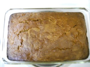 Pan of baked bread.