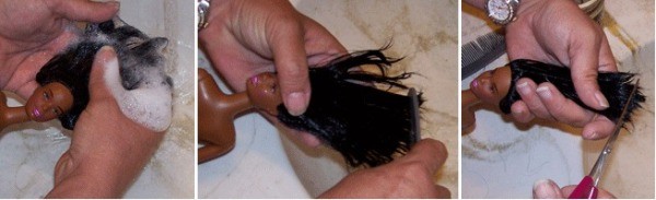 Washing and cutting hair.