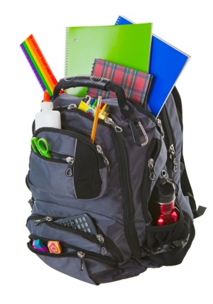 A backpack full of school supplies.