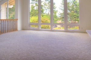 A room with light colored carpet.