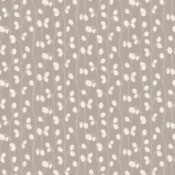 Taupe wallpaper with white berries on vines.