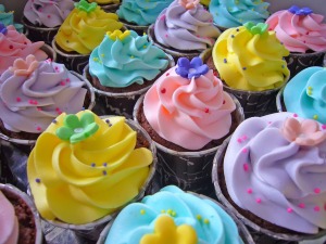 Rainbow cupcakes at a rainbow tea party.