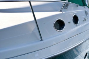 Photo of a white fiberglass boat.