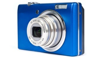 Blue digital camera.