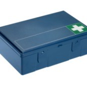 Blue first aid kit.
