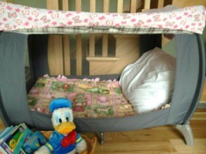 playpen made into reading nook