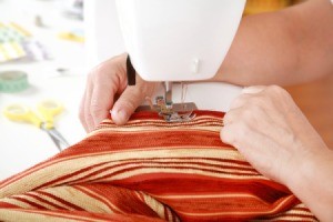 Sewing thick curtains.