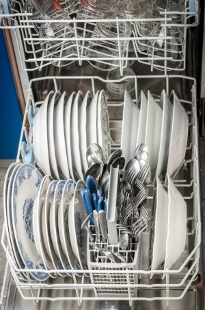 Dishwasher with an open door.