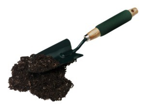 Hand shovel and soil.