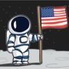 Drawing of an astronaut on the moon holding a flag.
