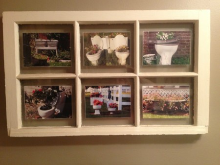 Old Window Panes as Frames - photos of toilet planters, tub and  bucket planters
