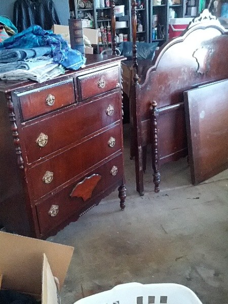 Antique dresser, head and footboard.