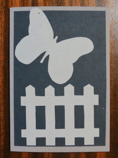 Card with the unadorned butterfly and fence in place.