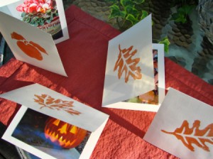 Leaf stamped greeting cards.